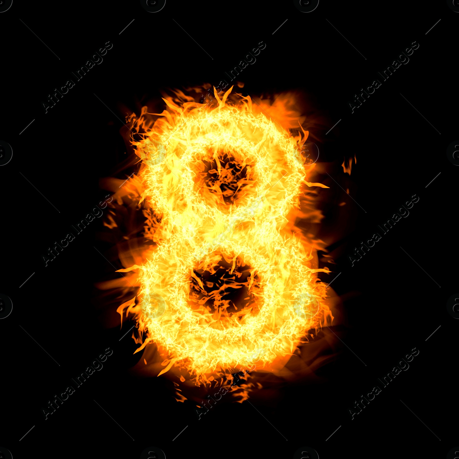 Image of Flaming 8 on black background. Stylized number design
