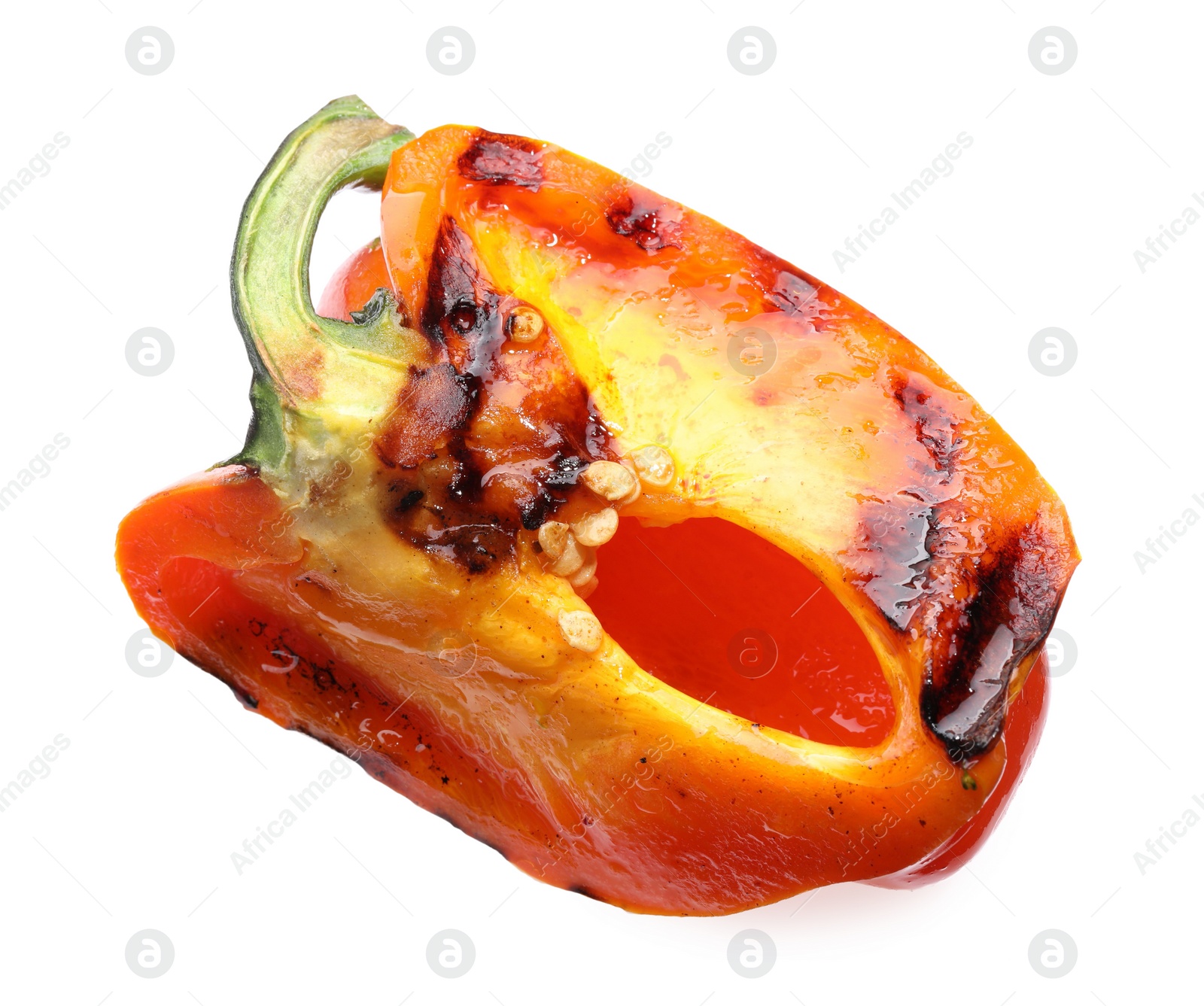 Photo of Tasty grilled orange bell pepper isolated on white