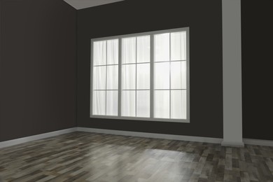 Photo of Empty room with brown walls and large window