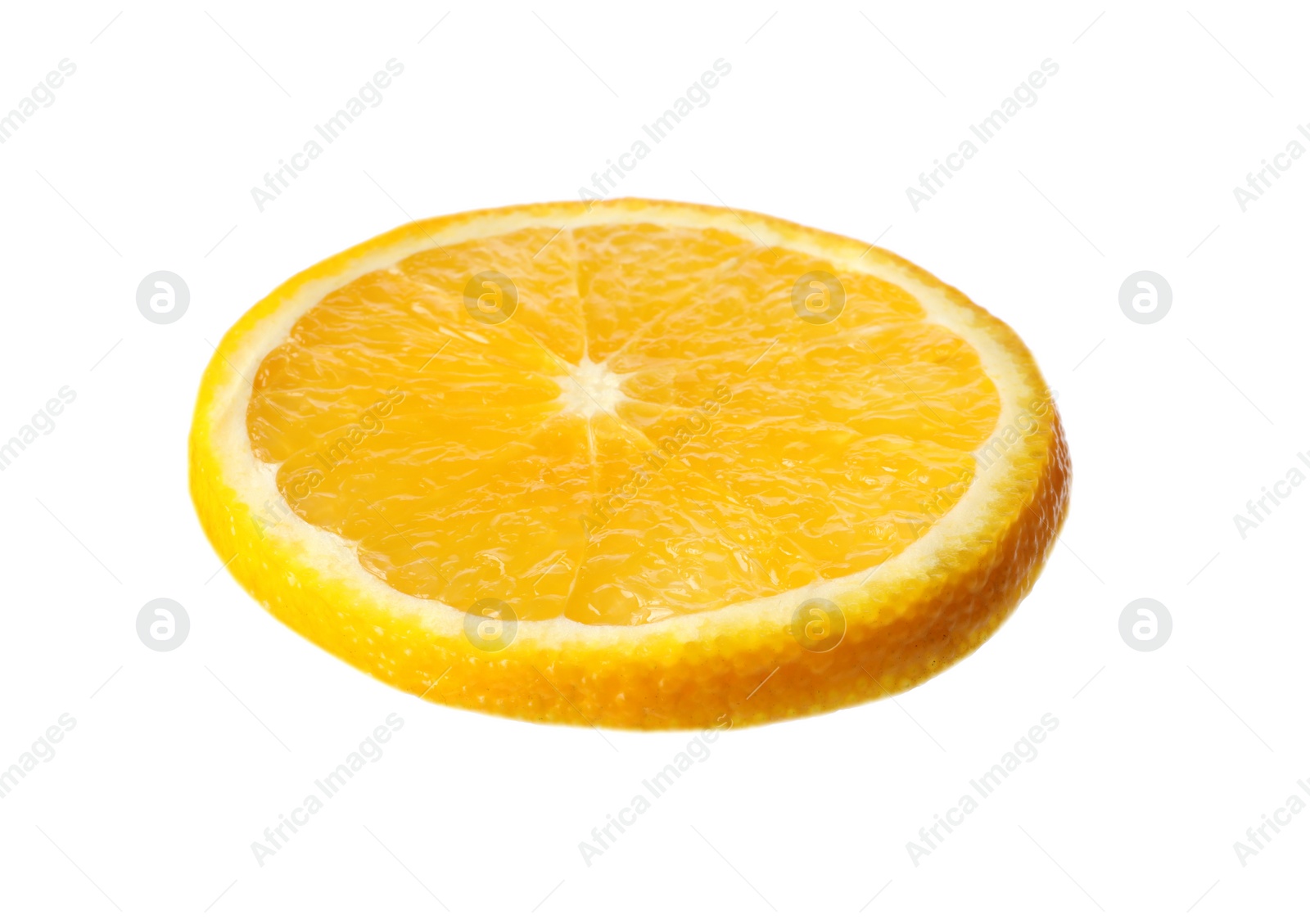 Photo of Slice of ripe orange on white background