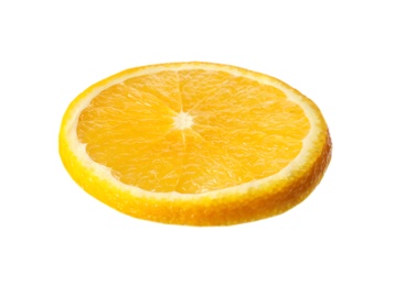 Photo of Slice of ripe orange on white background