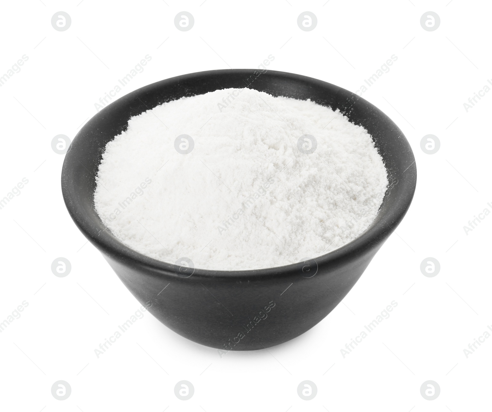 Photo of Baking powder in bowl isolated on white