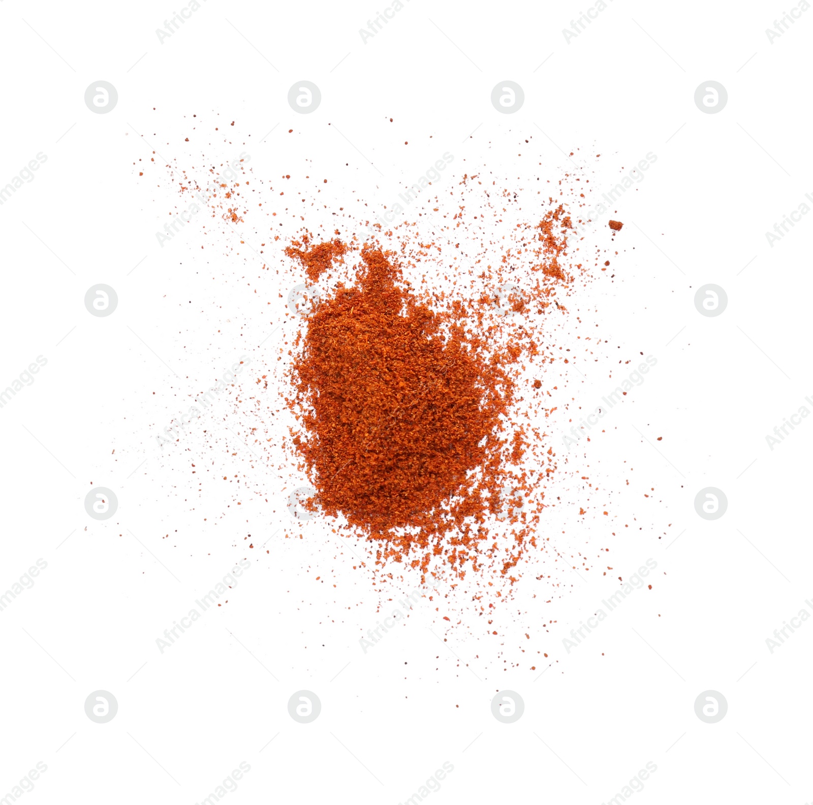 Photo of Aromatic paprika powder isolated on white, top view