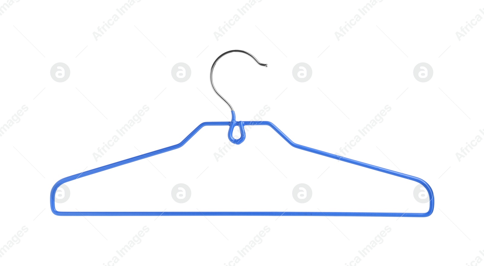 Photo of Empty blue hanger isolated on white. Wardrobe accessory