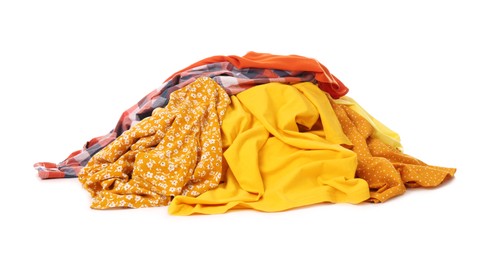 Photo of Pile of dirty clothes on white background