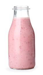 Bottle with delicious detox smoothie on white background