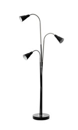 Photo of Modern floor lamp on white background. Idea for interior design