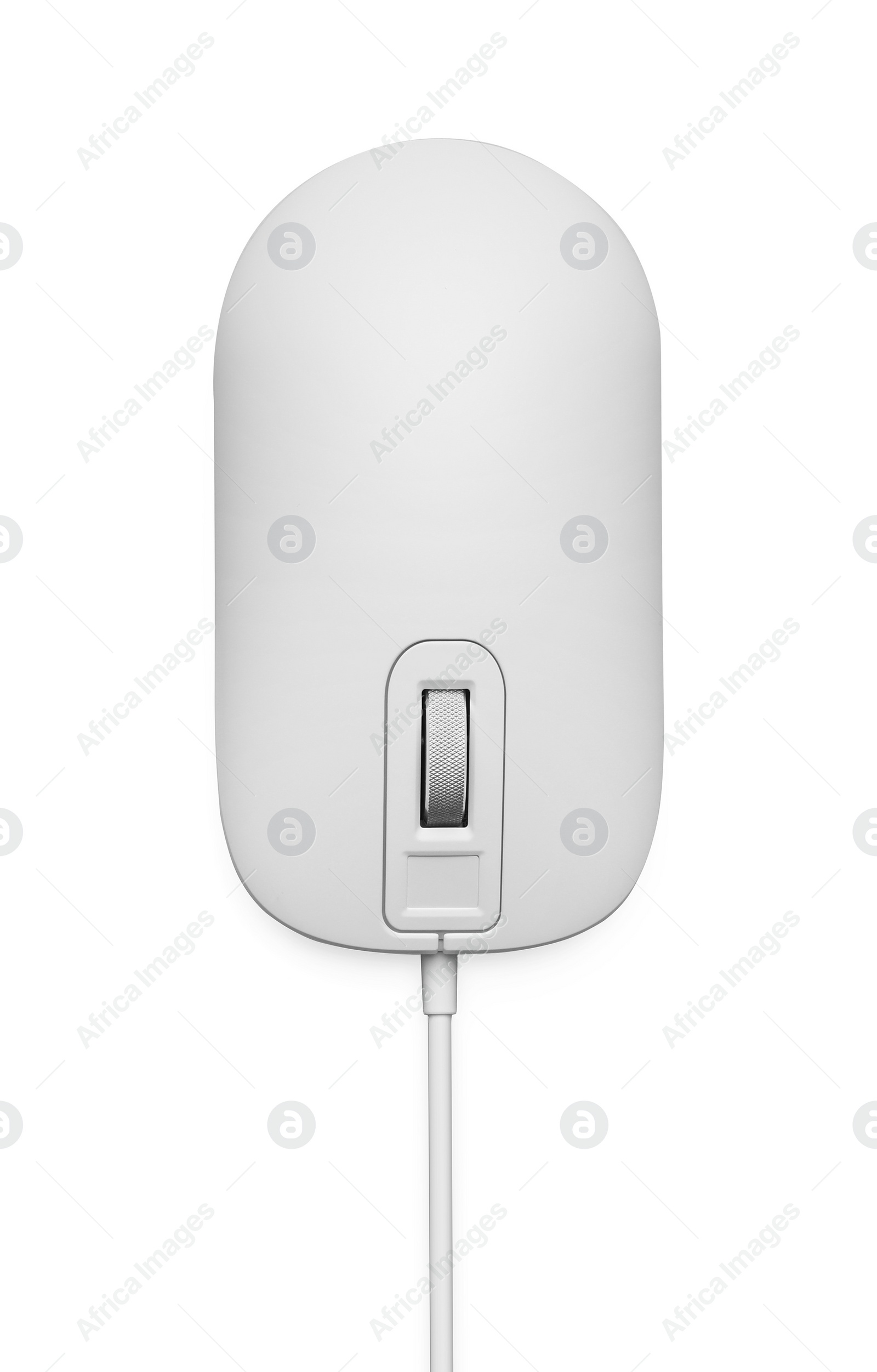 Photo of Modern wired computer mouse isolated on white, top view