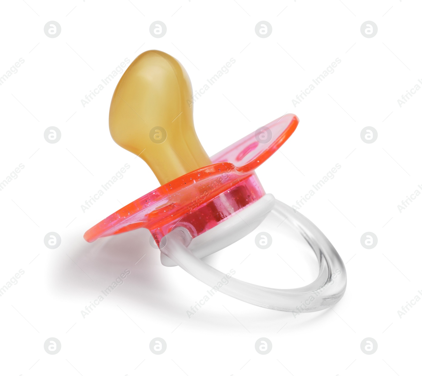 Photo of New pink baby pacifier isolated on white