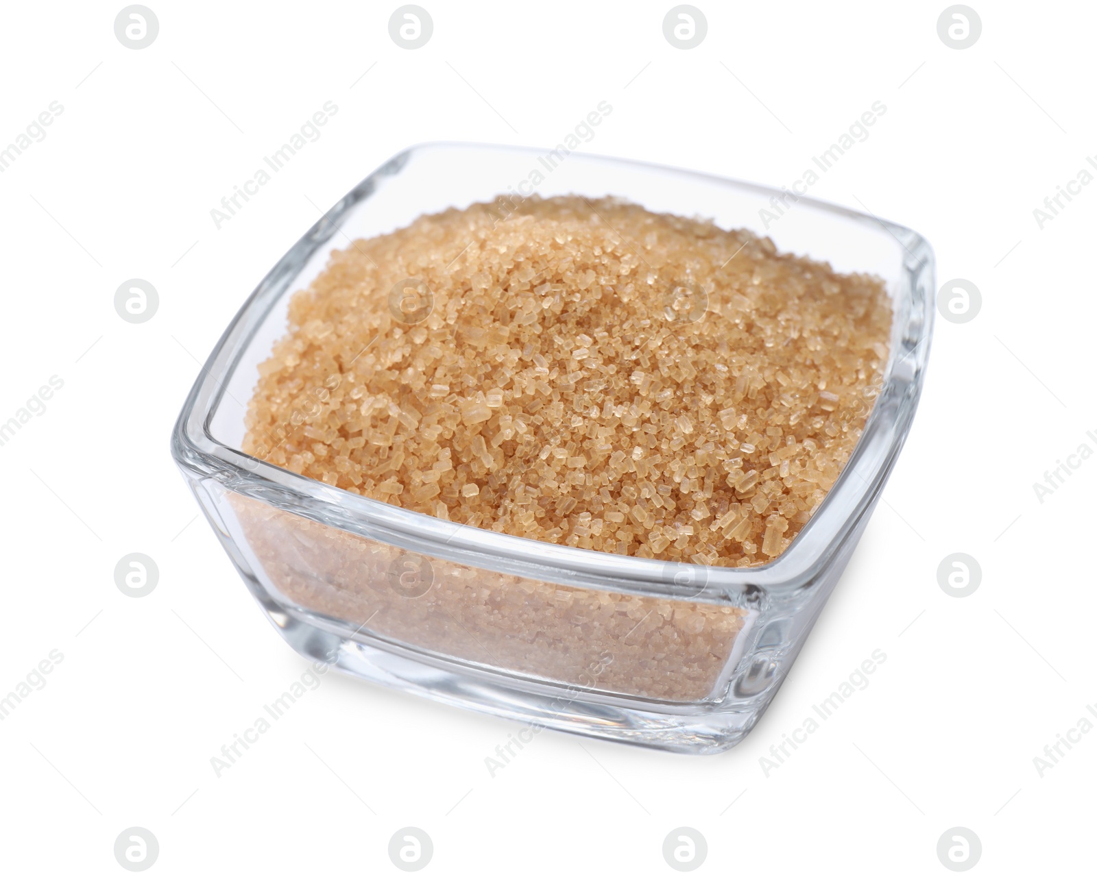 Photo of Brown sugar in glass bowl isolated on white