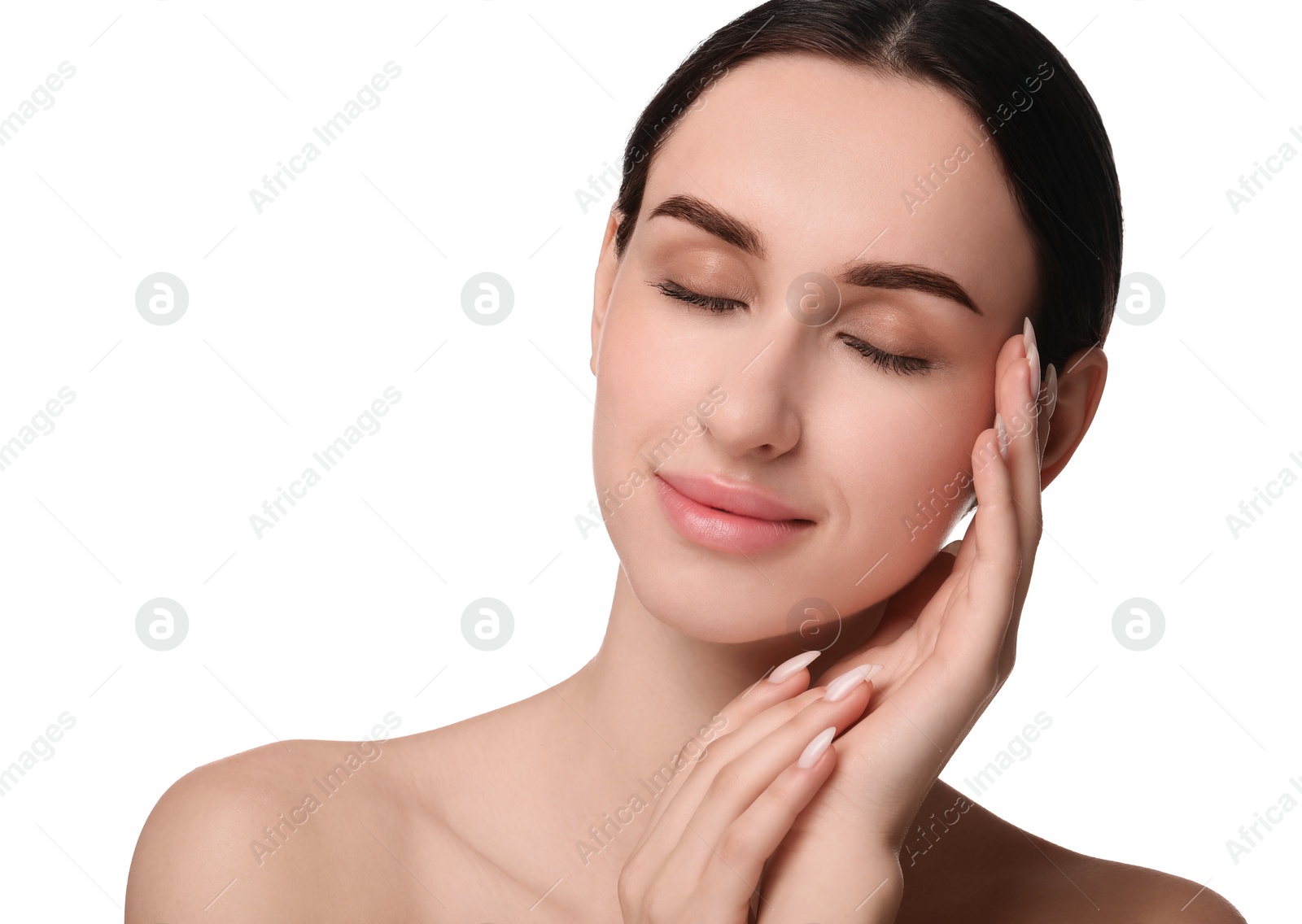 Photo of Portrait of beautiful young woman on white background