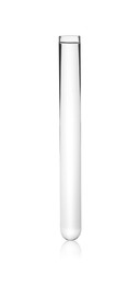 Photo of Test tube with transparent liquid isolated on white