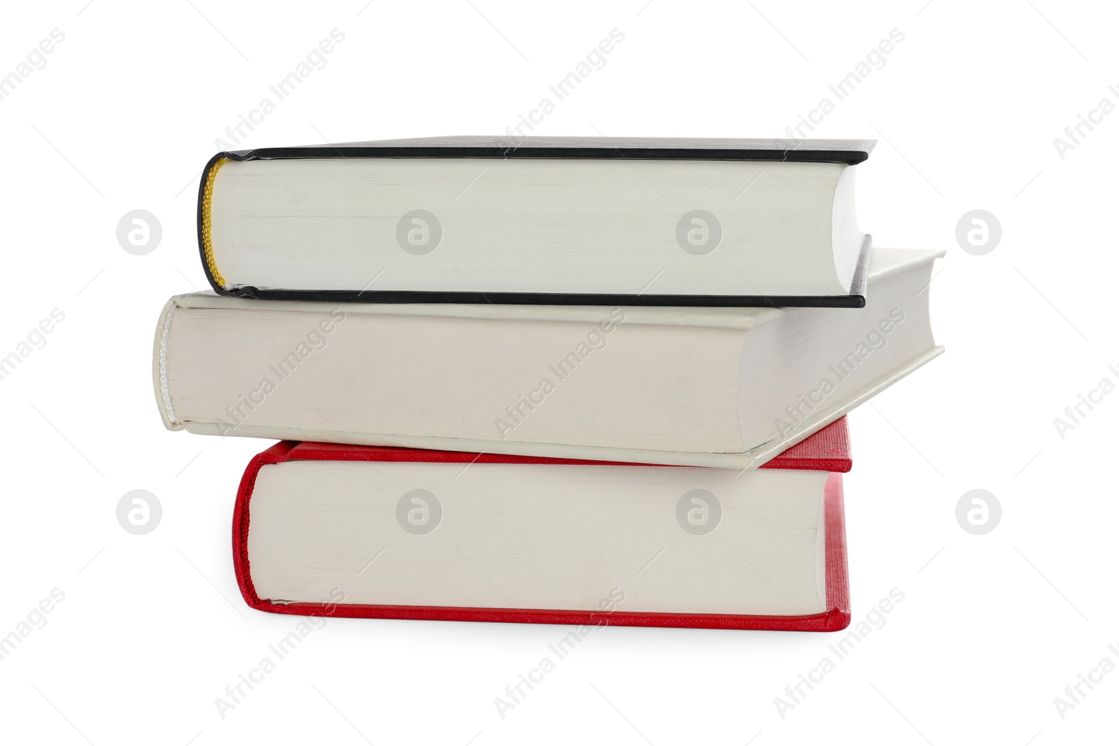 Photo of Stack of different books on white background