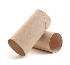 Photo of Empty paper toilet rolls on white background