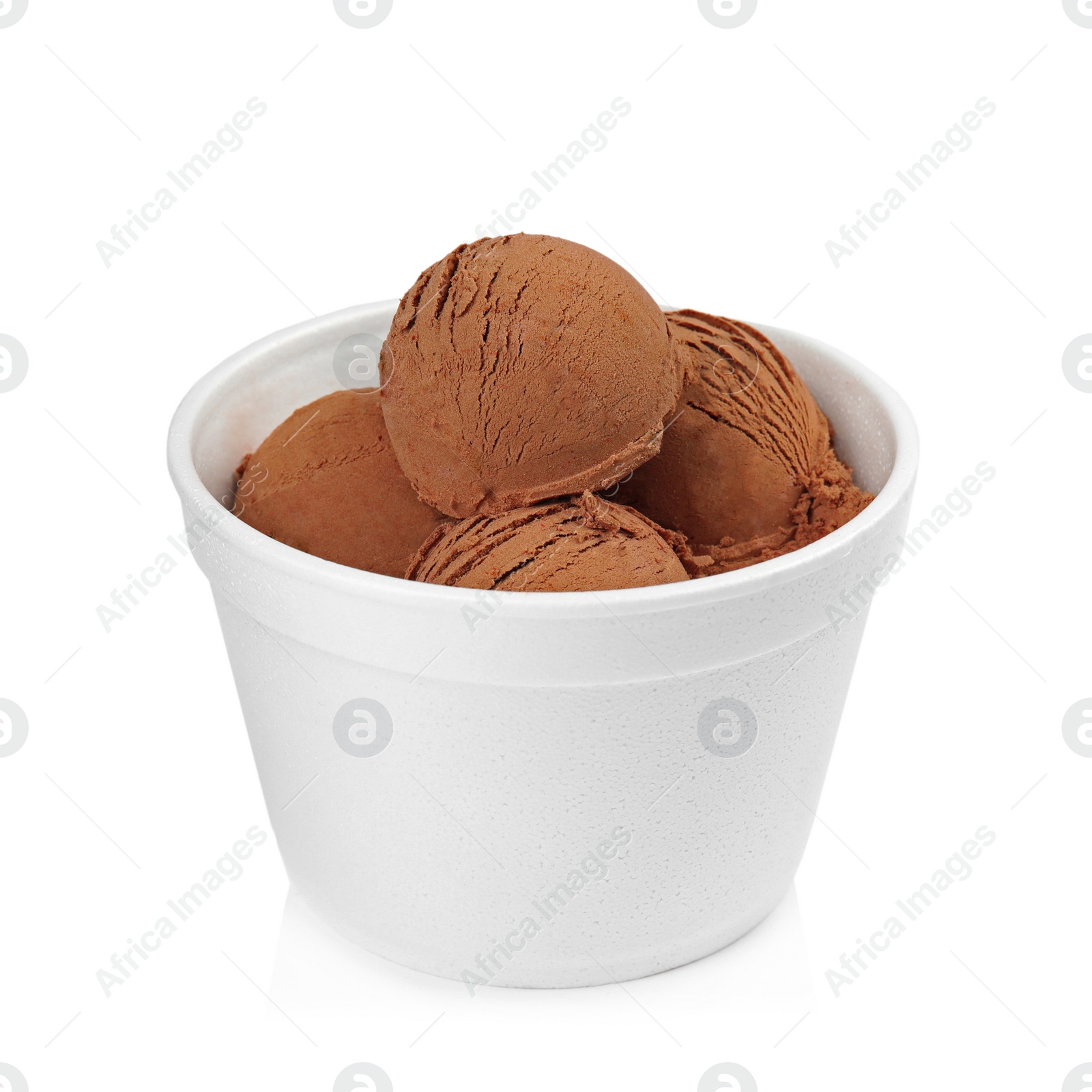 Photo of Bowl of tasty chocolate ice cream isolated on white