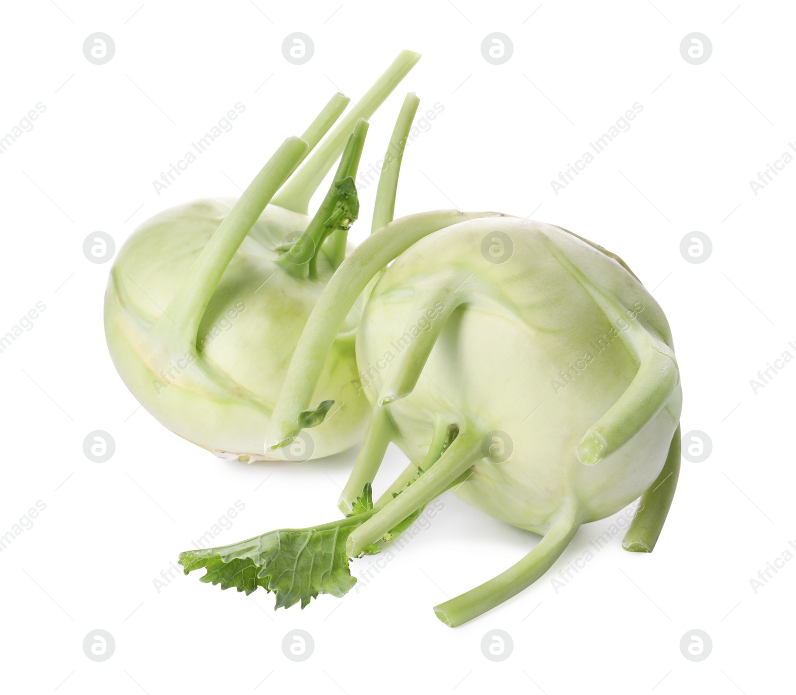 Photo of Whole ripe kohlrabi plants on white background