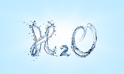 Image of Chemical formula H2O made of water on light blue background