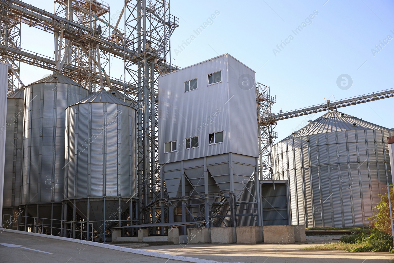 Photo of View of modern granaries for storing cereal grains outdoors