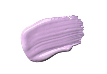 Photo of Stroke of purple color correcting concealer isolated on white