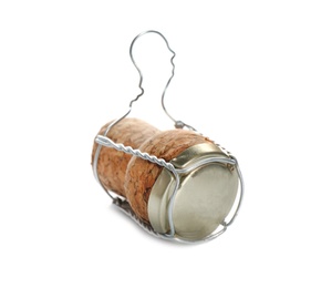 Champagne cork on white background. Bottle cap