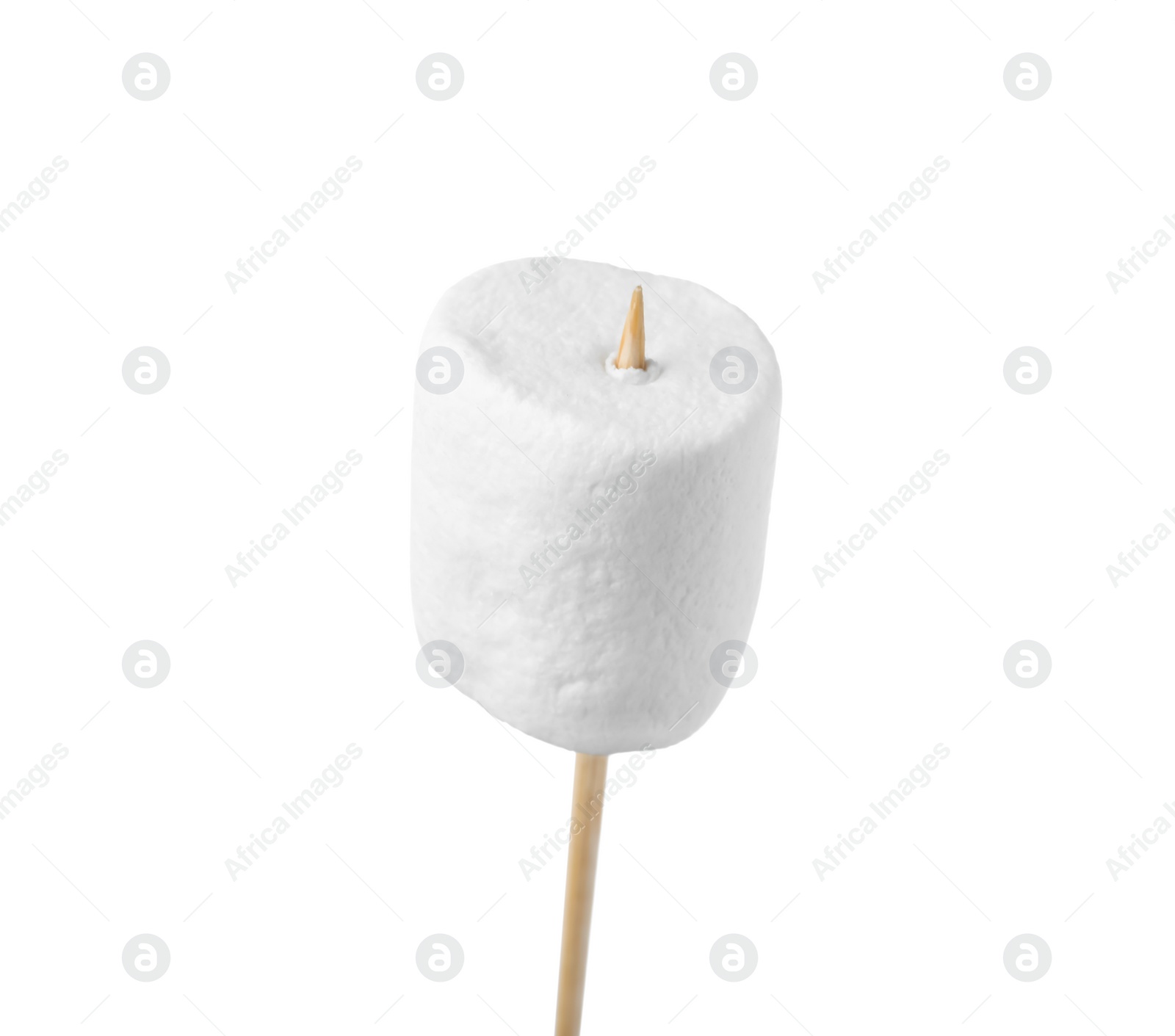 Photo of Stick with delicious puffy marshmallow isolated on white