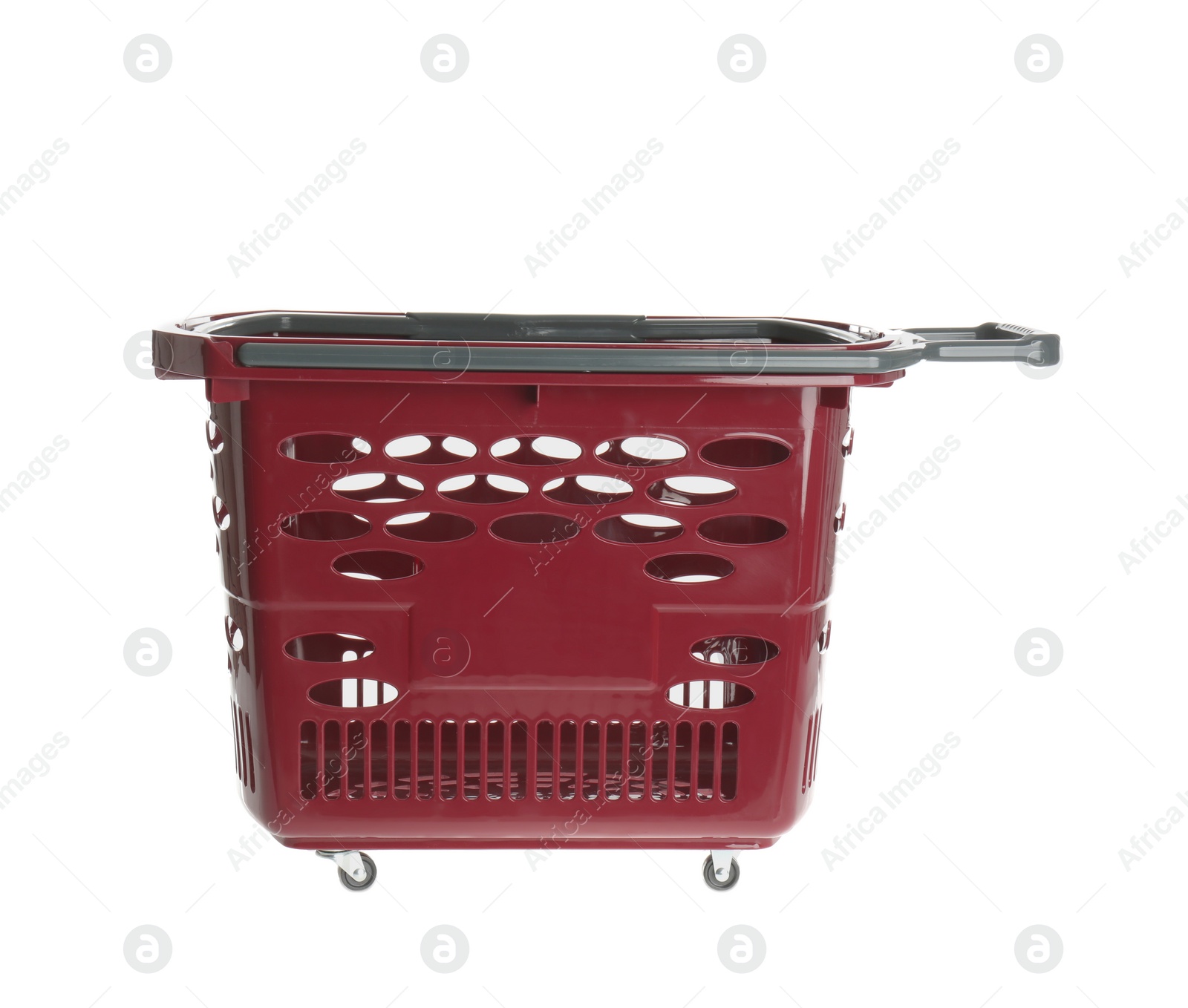 Photo of Red empty shopping basket isolated on white