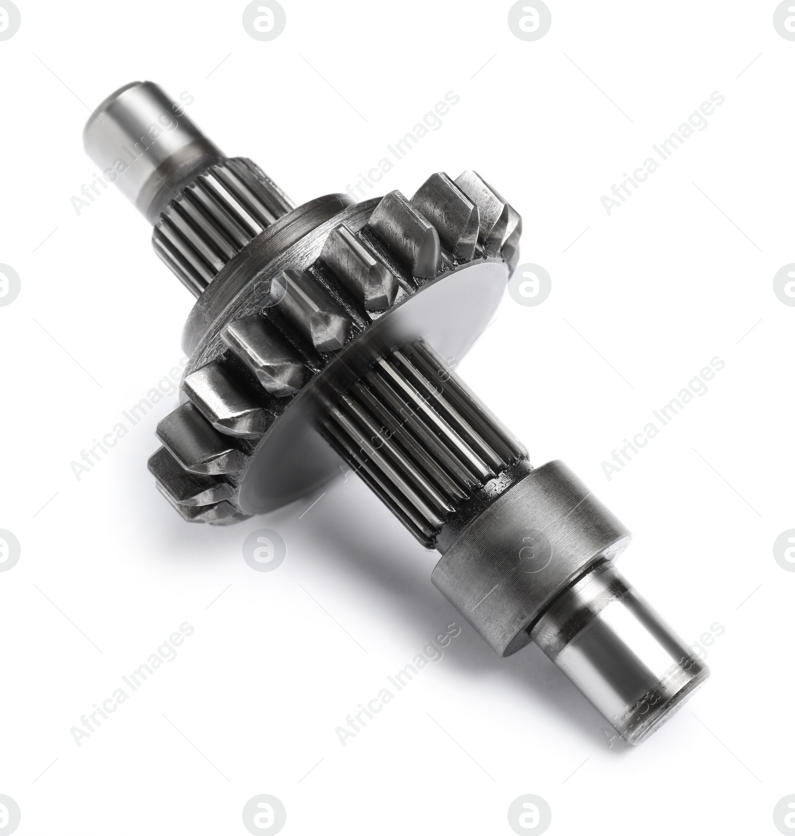 Photo of Stainless spur gear shaft isolated on white