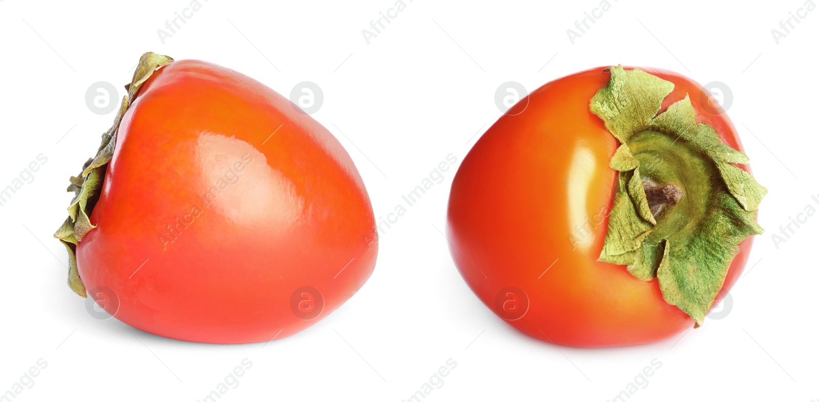 Image of Delicious fresh ripe persimmons on white background, closeup. Banner design