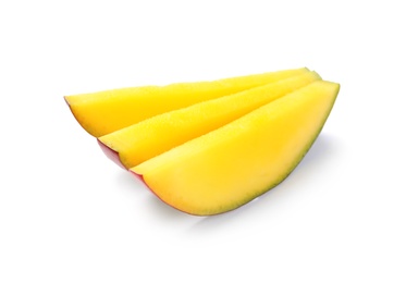 Photo of Fresh juicy mango slices isolated on white