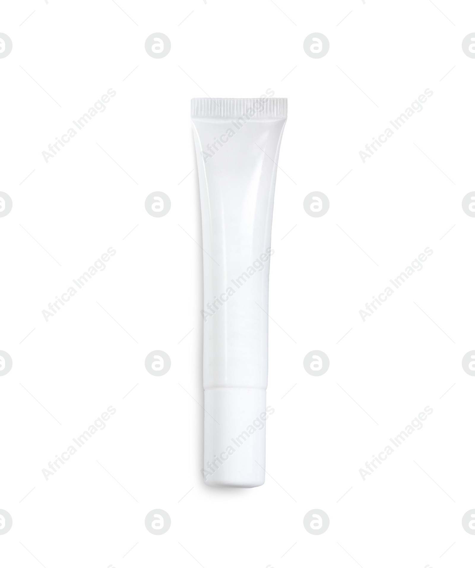 Photo of Tube of hand cream isolated on white, top view