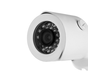 Photo of Modern security CCTV camera on white background