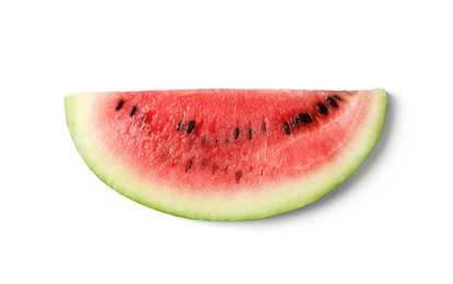 Photo of Slice of ripe watermelon on white background, top view