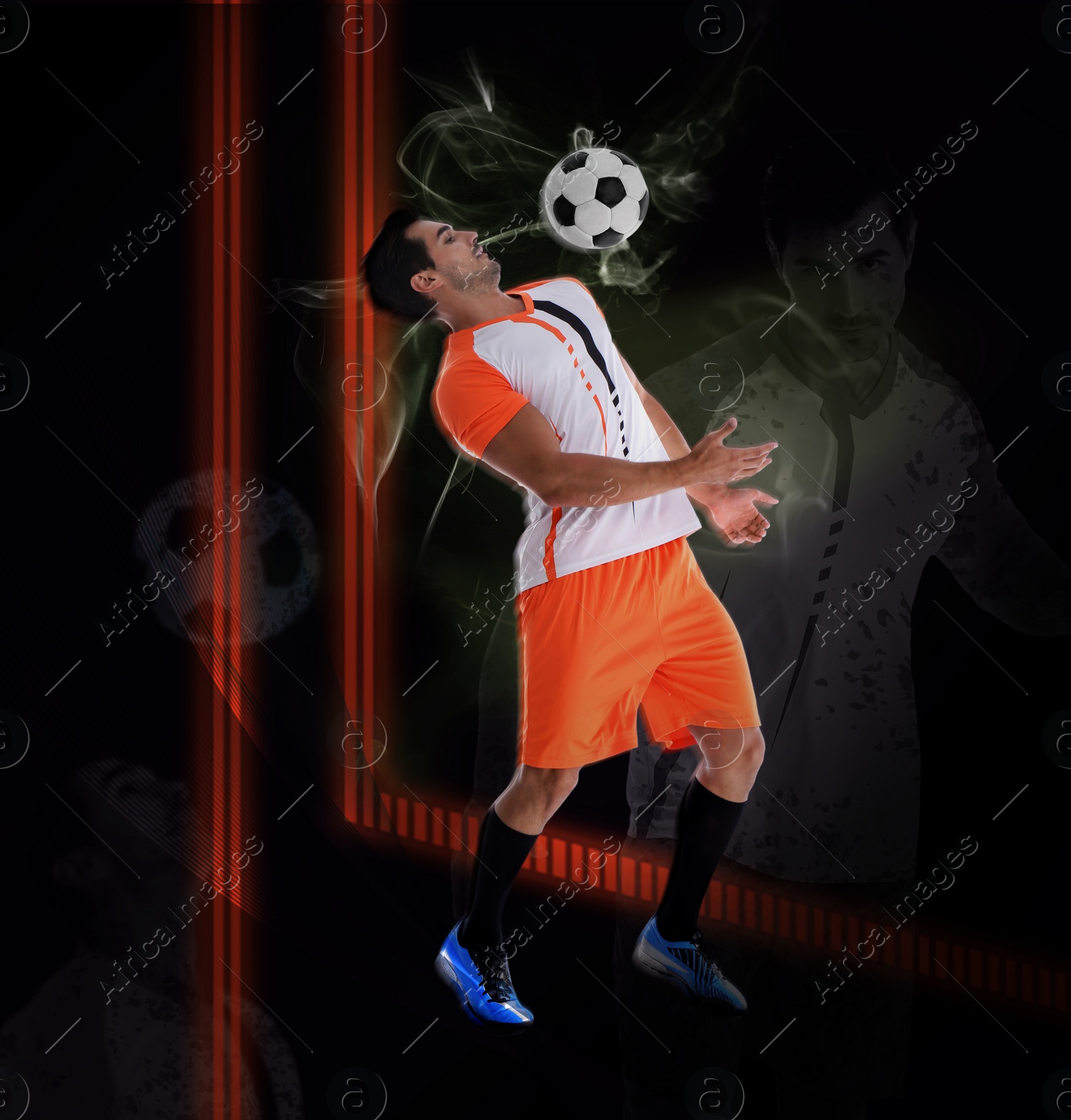 Image of Shot of football player in action. Creative design