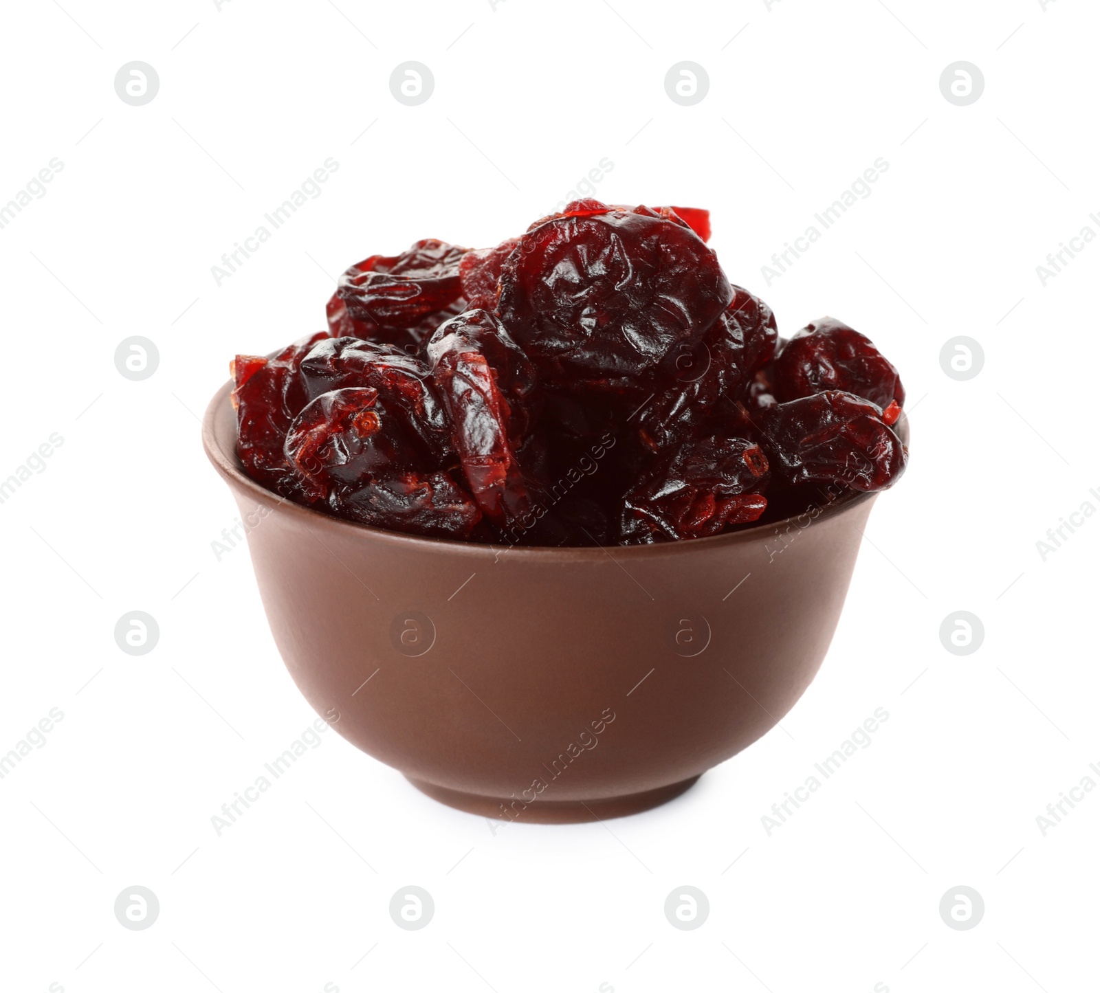 Photo of Dried cranberries in bowl isolated on white