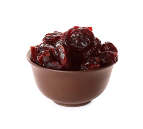 Photo of Dried cranberries in bowl isolated on white