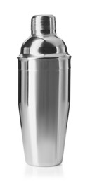 Photo of One metal cocktail shaker isolated on white