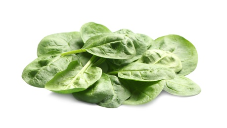 Pile of fresh spinach leaves isolated on white