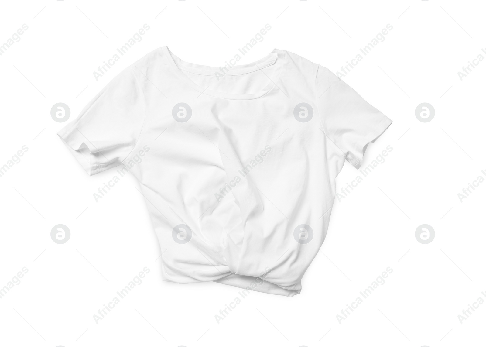 Photo of Modern t-shirt isolated on white, top view