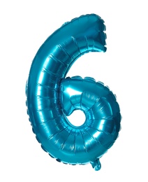 Photo of Blue number six balloon on white background