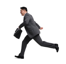 Photo of Businessman with briefcase running on white background