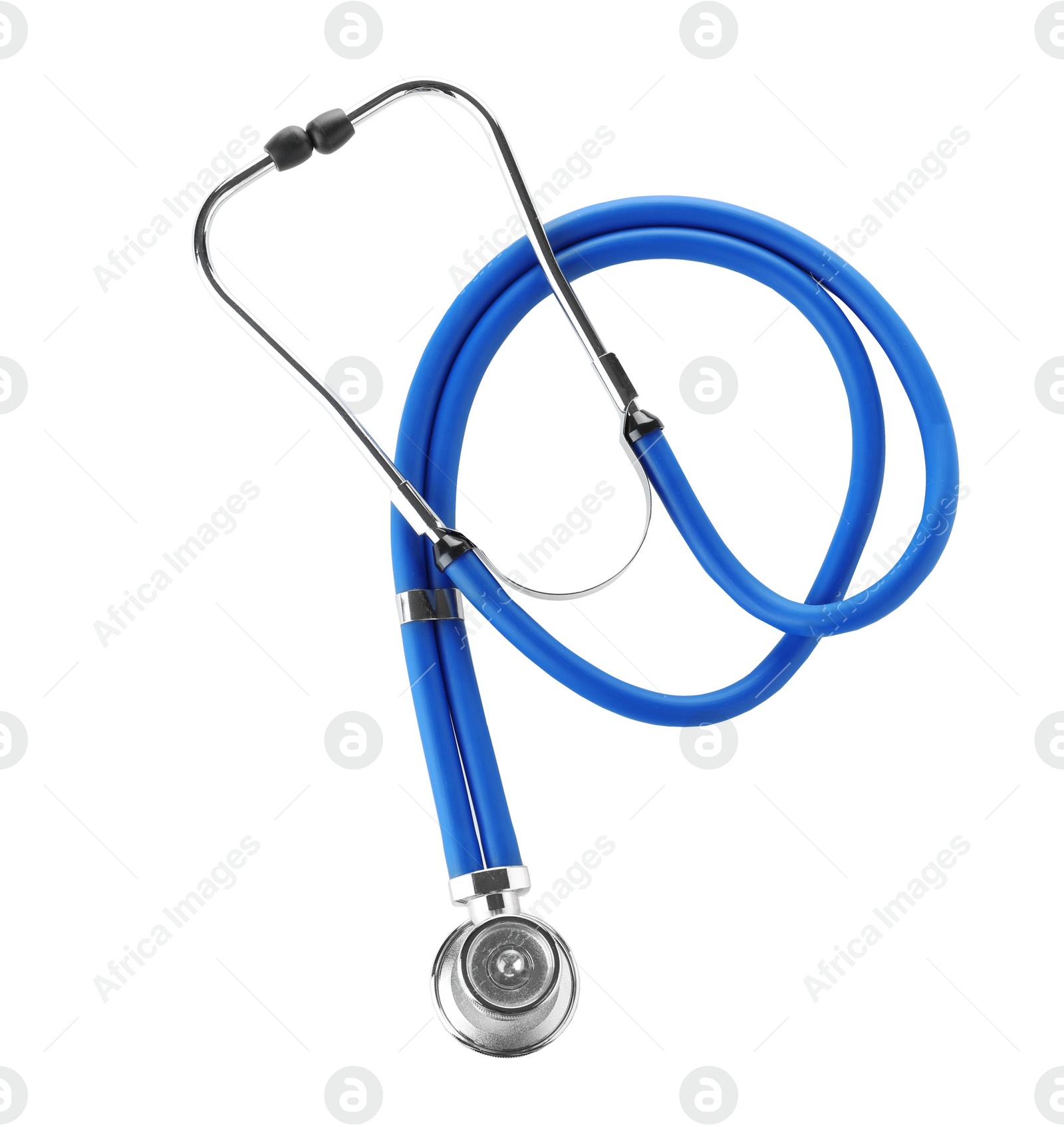 Photo of Modern stethoscope on white background. Medical device