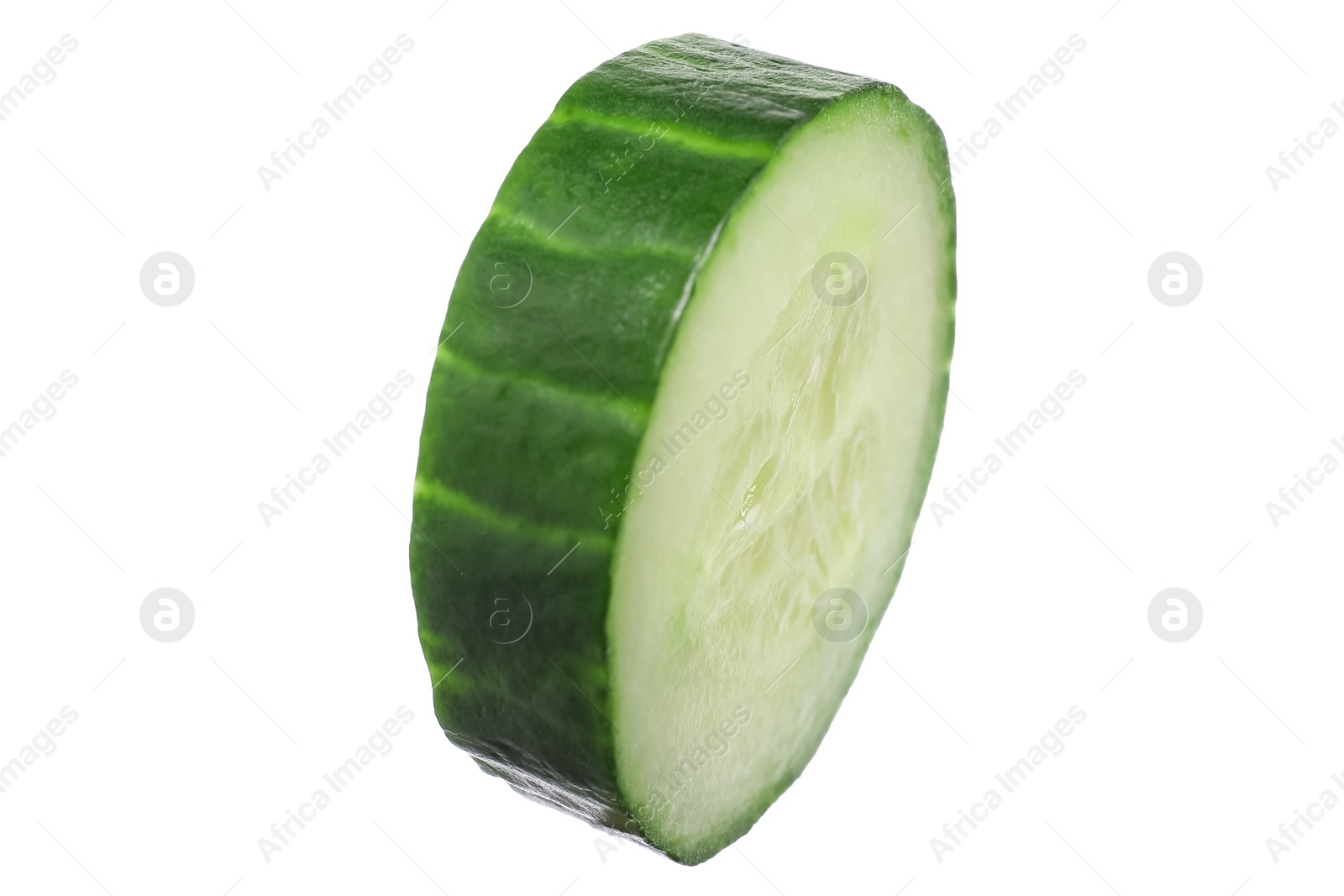 Photo of Slice of fresh cucumber isolated on white