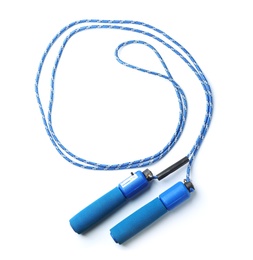 Photo of Jump rope on white background, top view