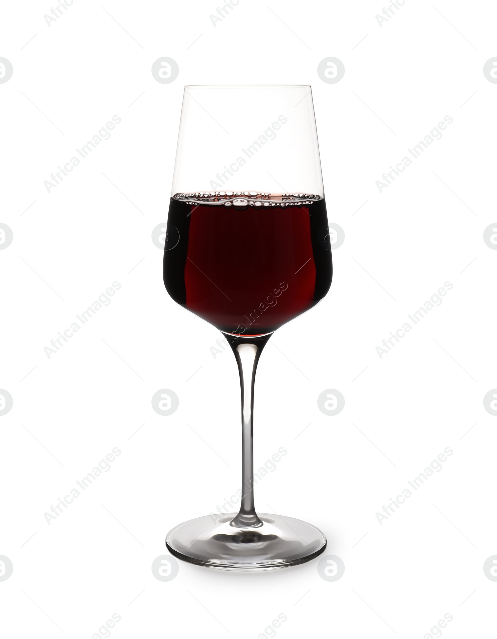 Photo of Glass of delicious expensive red wine on white background