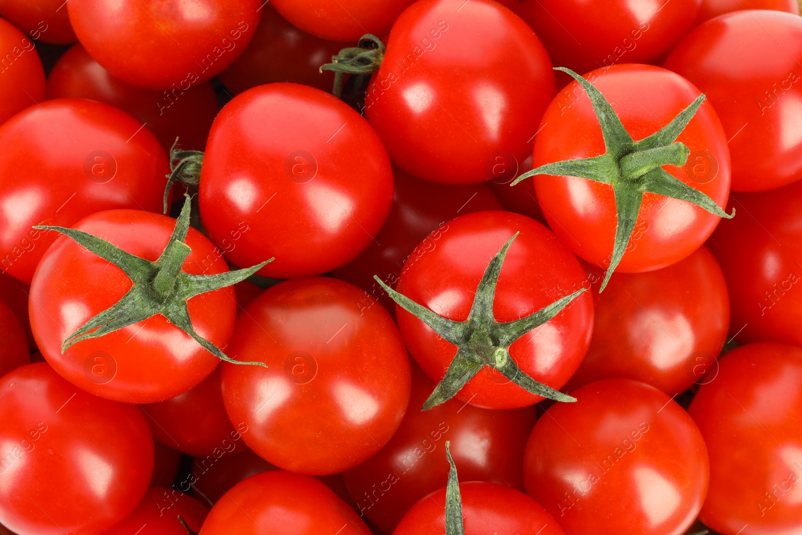 Photo of Many fresh ripe cherry tomatoes as background, top view