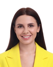 Passport photo. Portrait of woman on white background