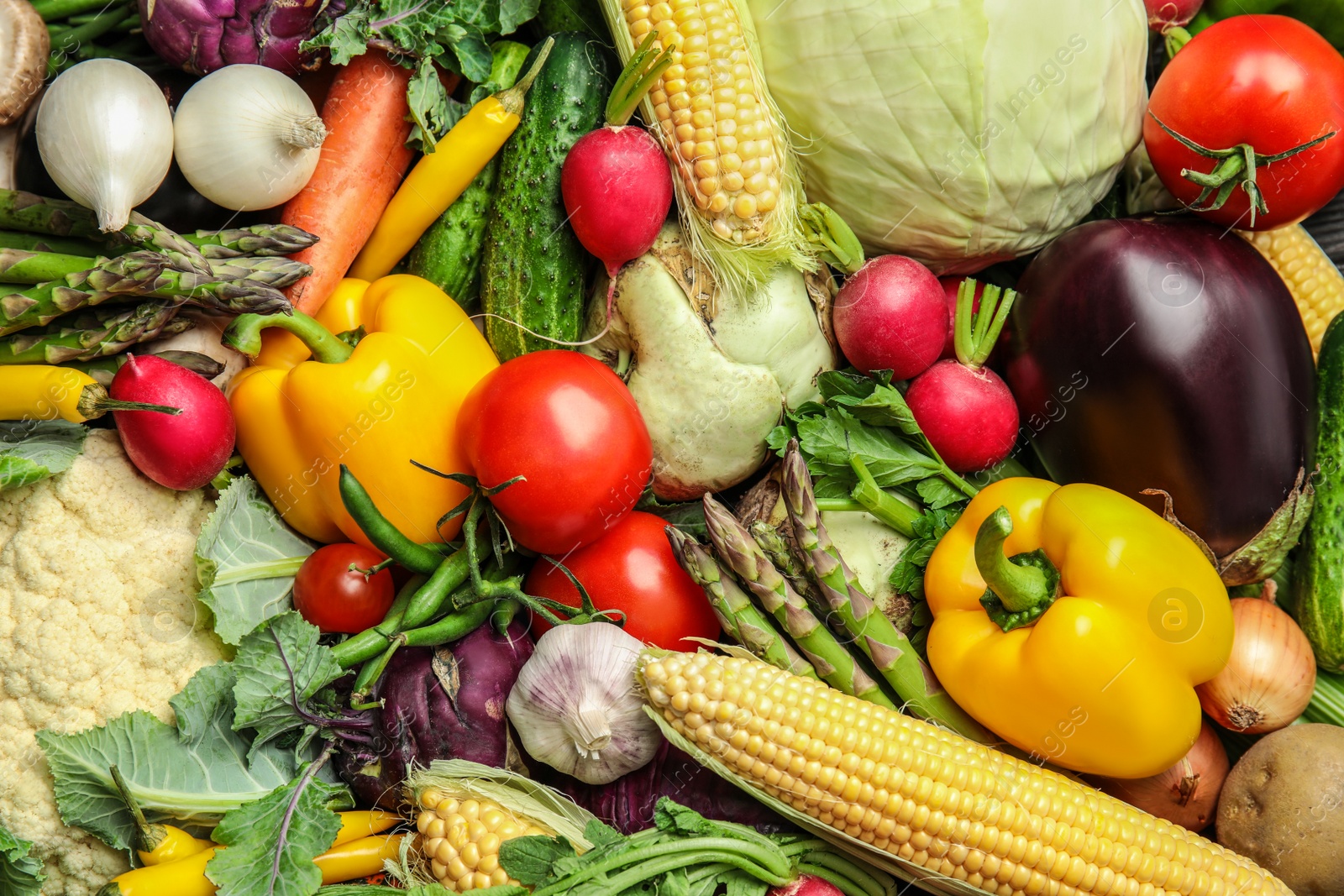 Photo of Assortment of fresh colorful vegetables, closeup. Healthy food