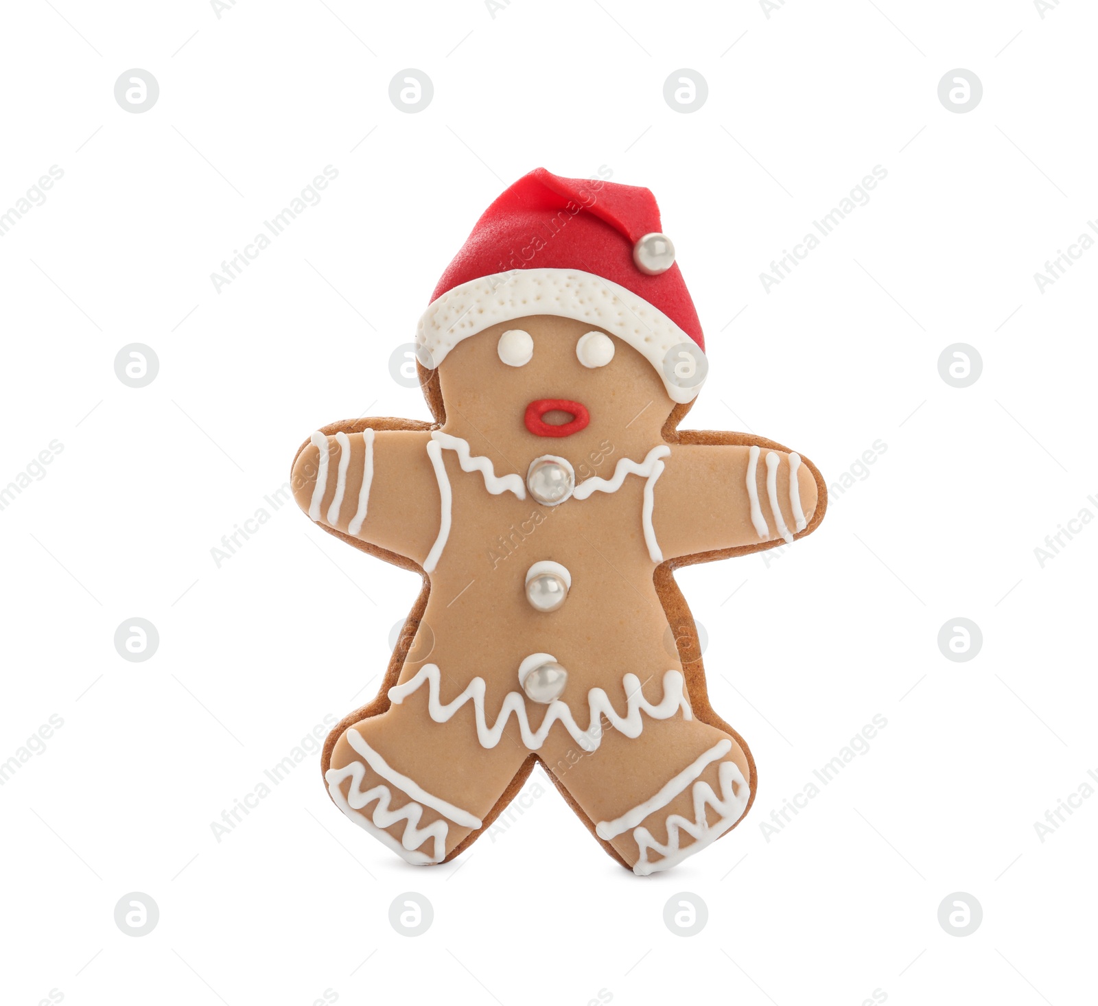 Photo of Gingerbread man isolated on white. Delicious Christmas cookie