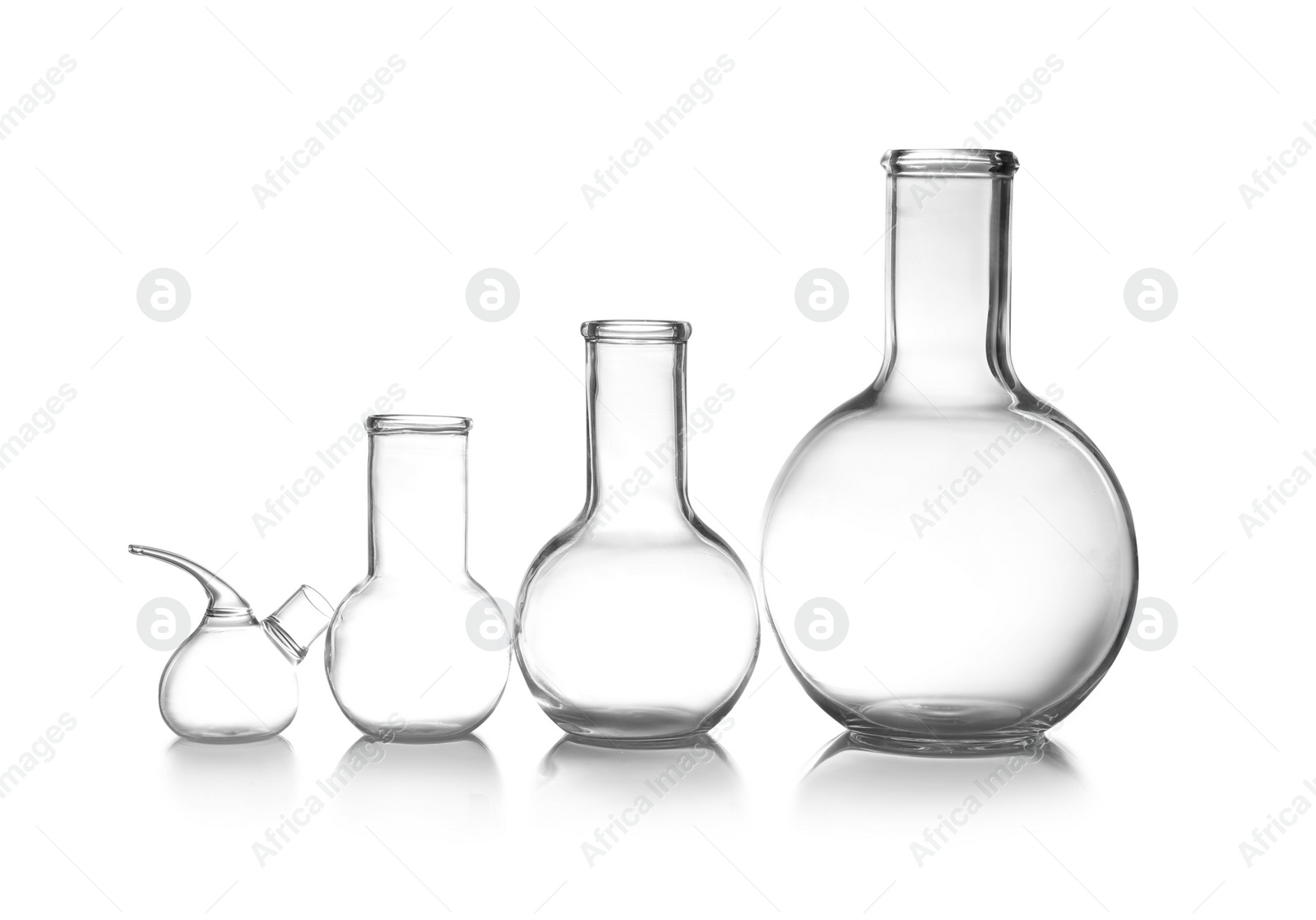Photo of Empty laboratory glassware on table. Chemical analysis