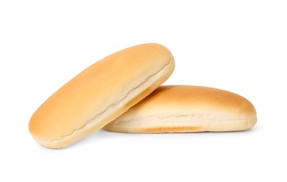 Two fresh hot dog buns isolated on white